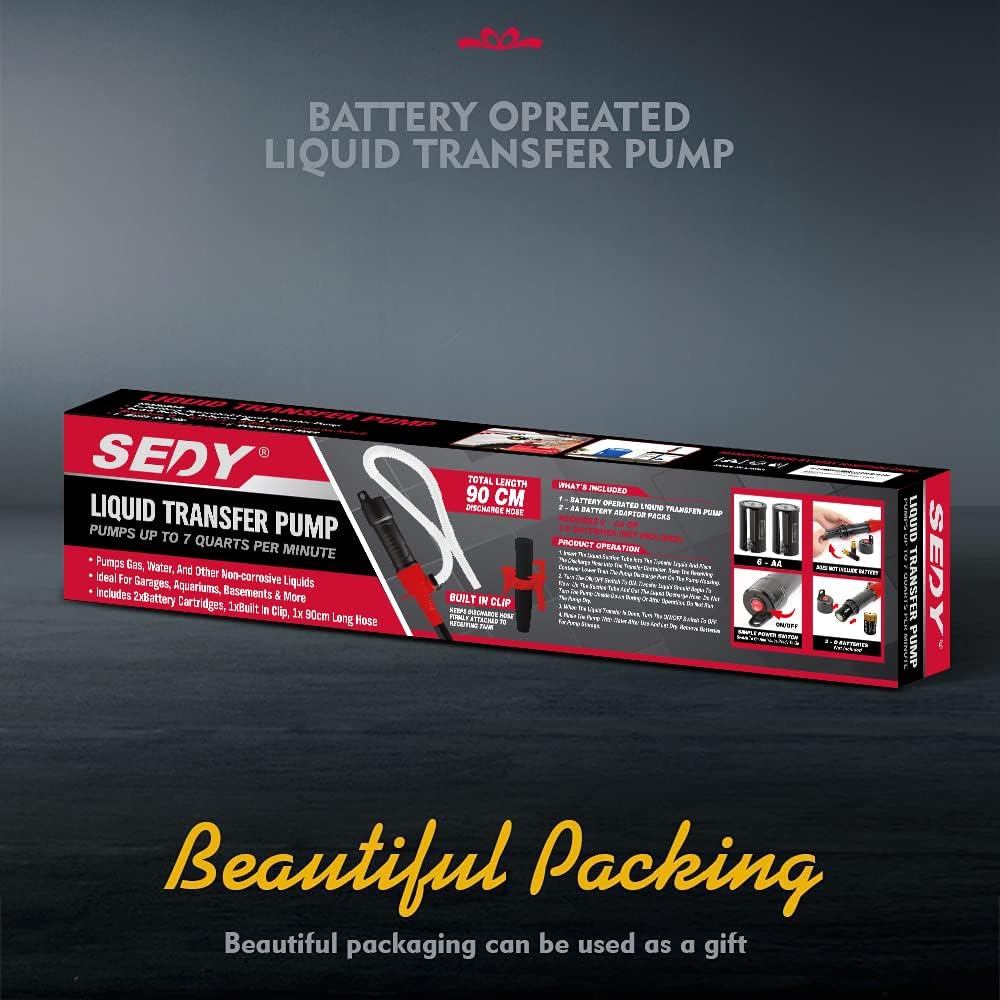 Sedy Liquid Transfer Pump with 90CM Hose, Battery Operated, Fast and Efficient for Gas, Water, Oil, and More - Portable and Durable Tool