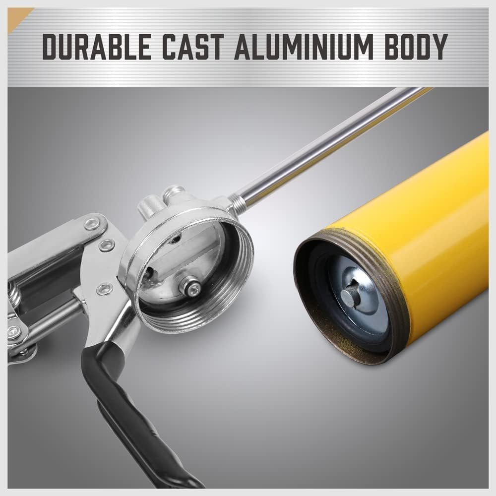 18-inch Pistol Grip Grease Gun, Flexible Hose, and Extension Kit - Heavy Duty Grease Gun for Automotive and Industrial Use