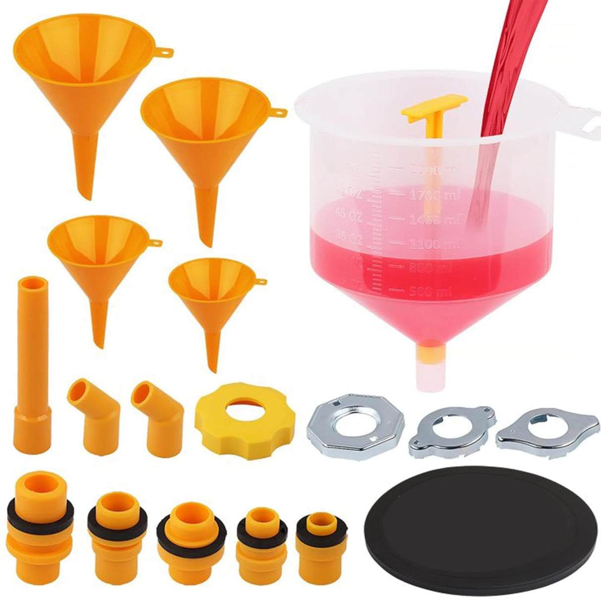 SEDY 19-piece spill proof coolant filling funnel kit with large funnel, scale, universal radiator adapters, elbows, extensions for safe car radiator fluid refill