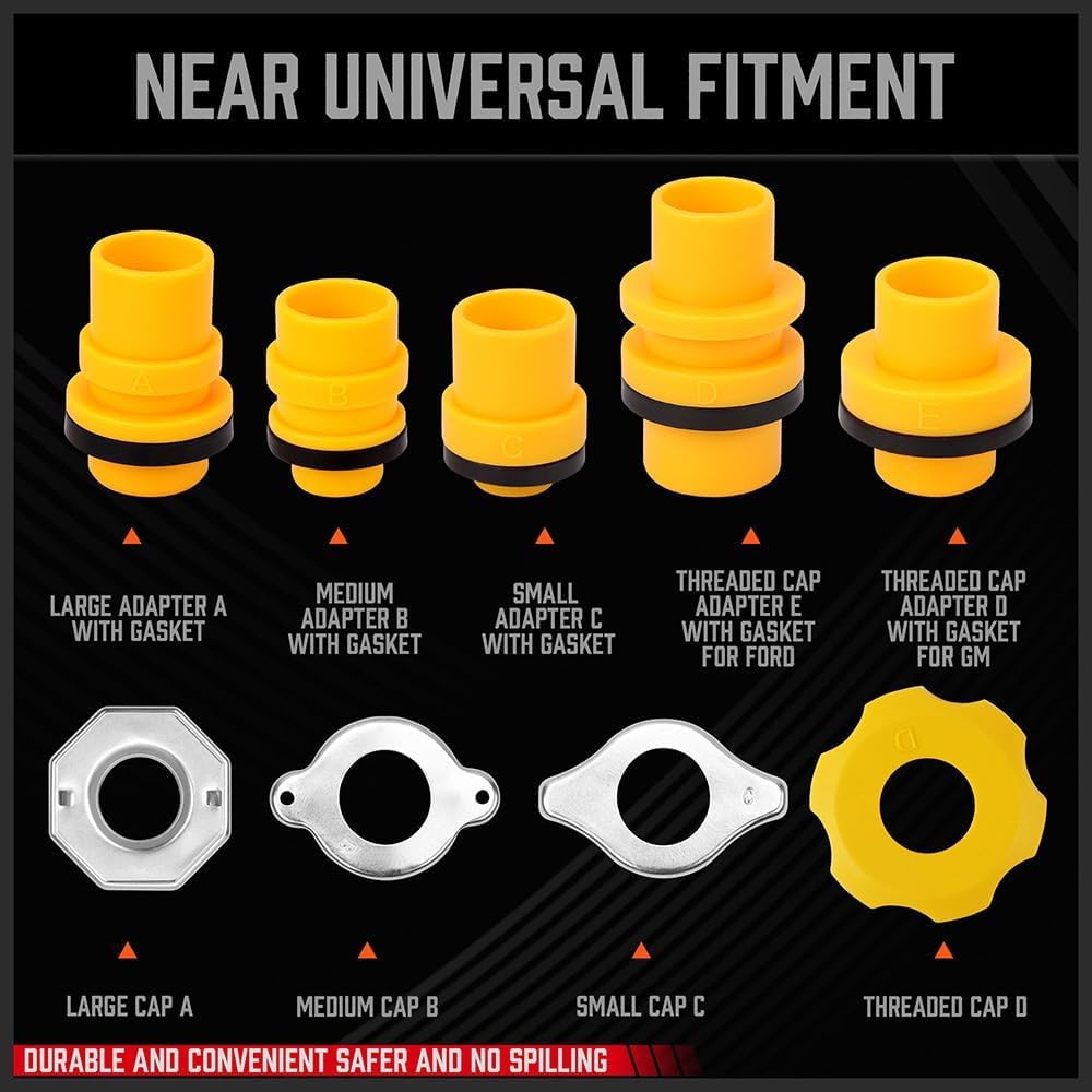 SEDY 19-piece spill proof coolant filling funnel kit with large funnel, scale, universal radiator adapters, elbows, extensions for safe car radiator fluid refill