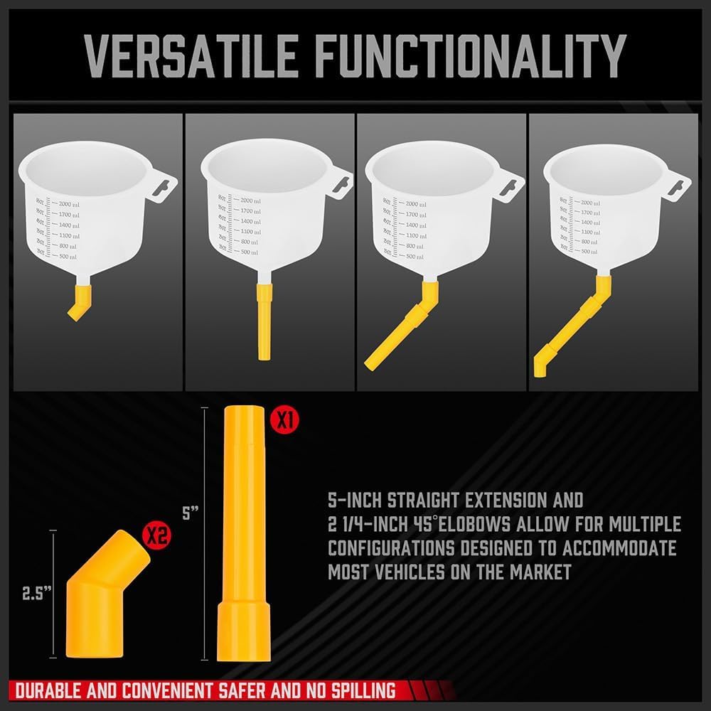 SEDY 19-piece spill proof coolant filling funnel kit with large funnel, scale, universal radiator adapters, elbows, extensions for safe car radiator fluid refill