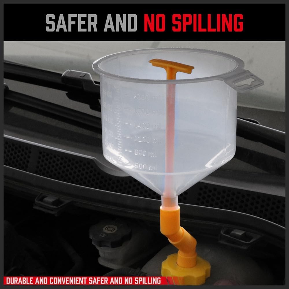 SEDY 19-piece spill proof coolant filling funnel kit with large funnel, scale, universal radiator adapters, elbows, extensions for safe car radiator fluid refill