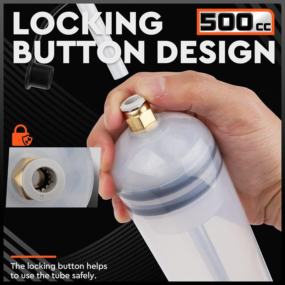 HORUSDY 500cc fluid extraction and fill pump with hose and locking coupler for automotive maintenance and fluid transfer