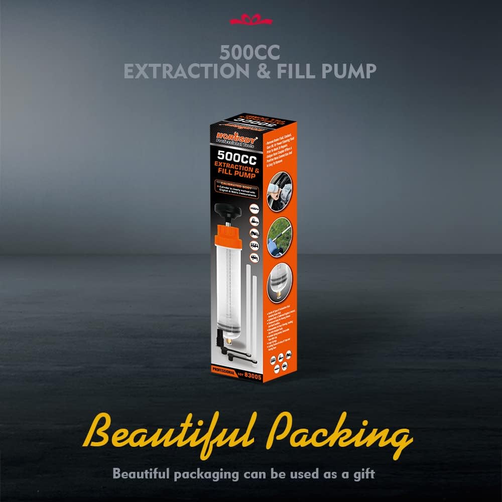 HORUSDY 500cc fluid extraction and fill pump with hose and locking coupler for automotive maintenance and fluid transfer