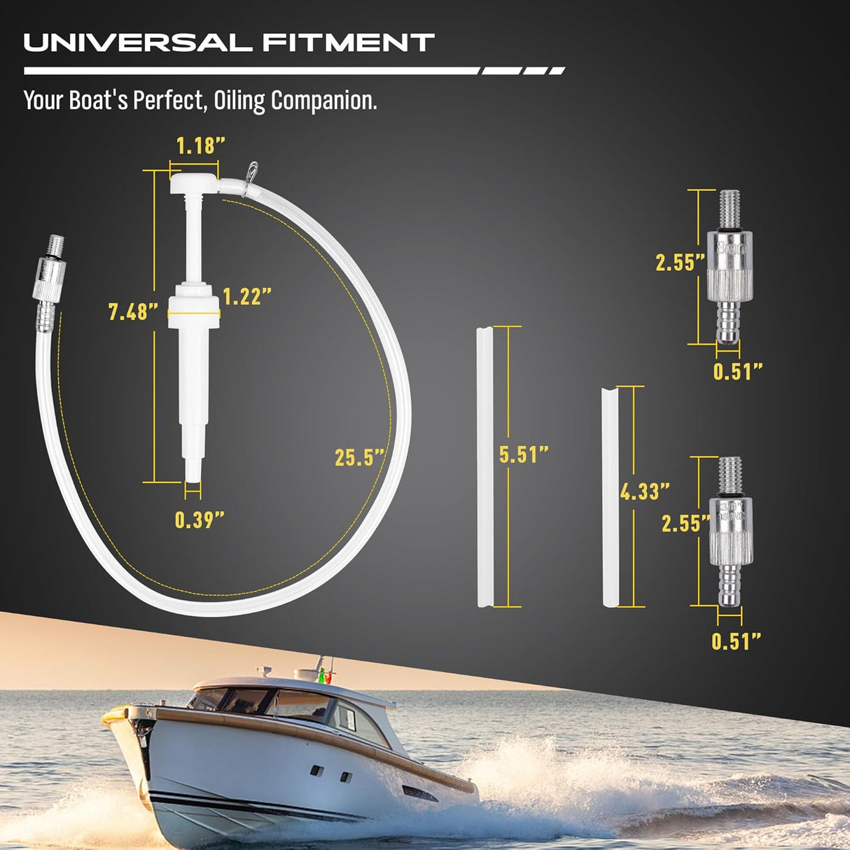 Marine gear oil pump with bottle and adapters for quick and clean fluid transfer on boat lower units