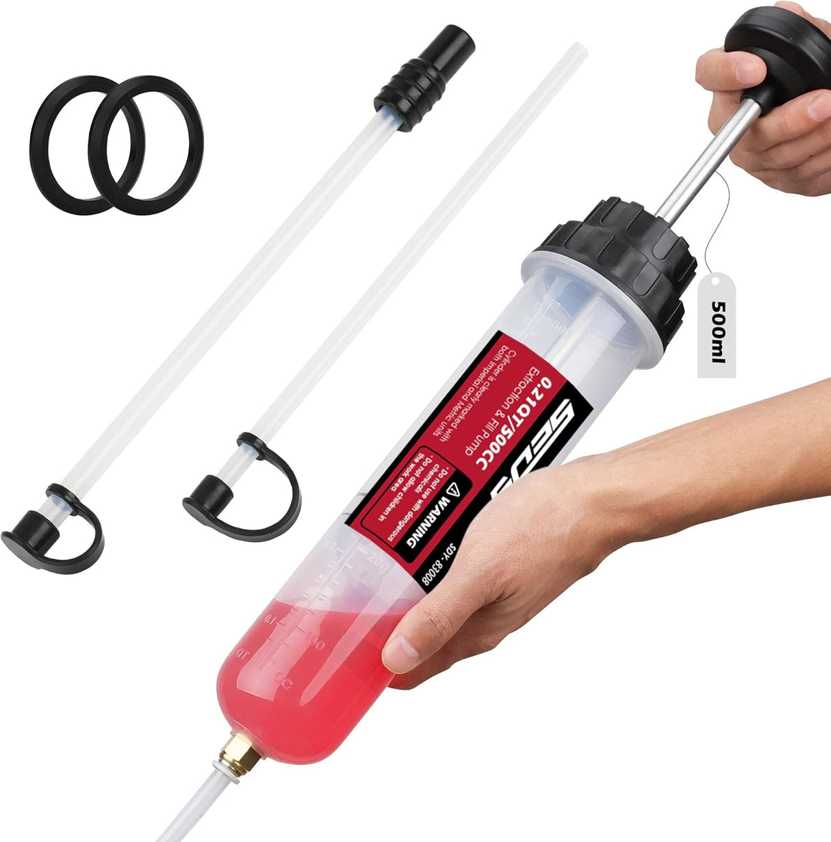 SEDY 500ml Manual Oil Fluid Extractor Syringe with Precision Scale and Leakproof Tubes
