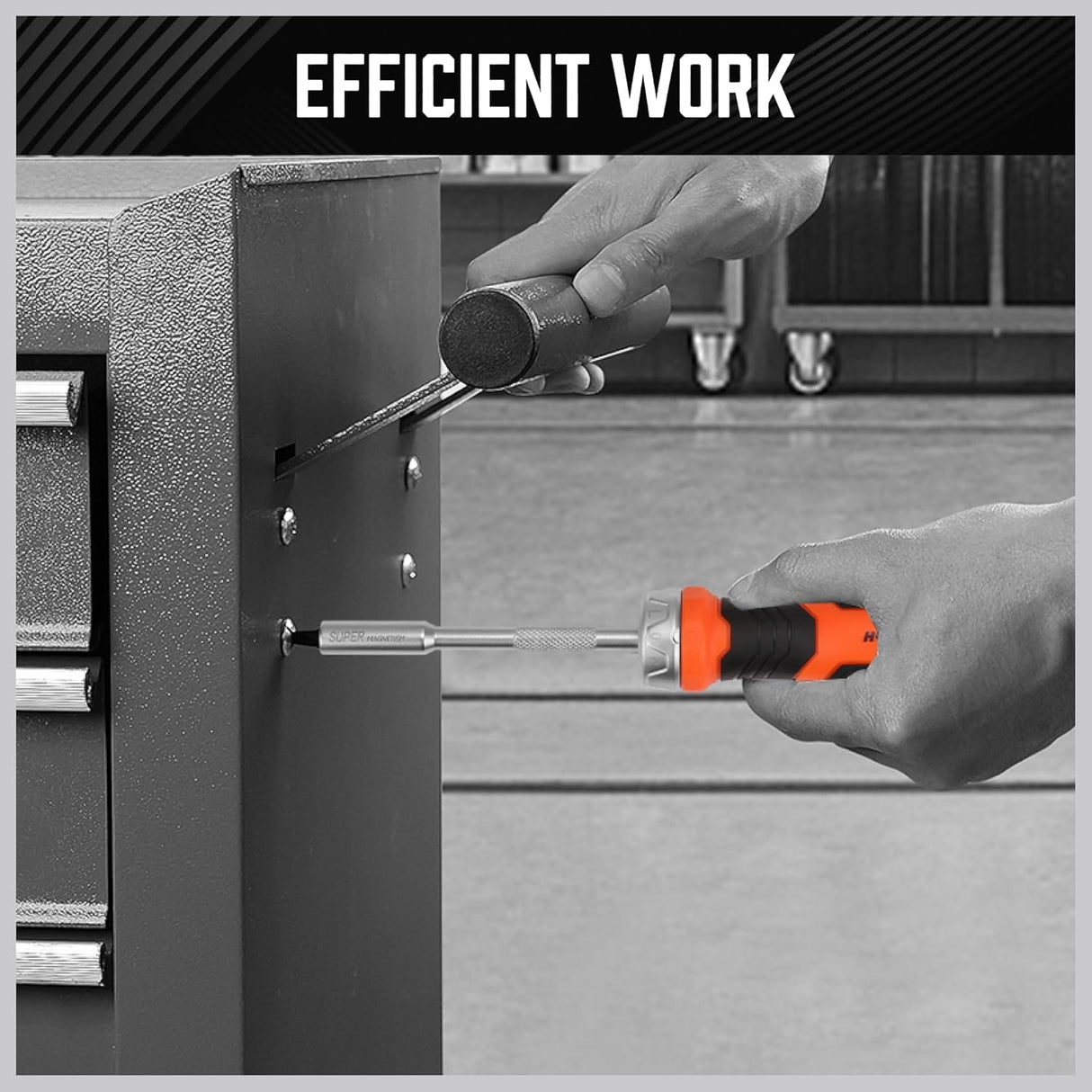 HORUSDY 25-piece ratcheting screwdriver set with magnetic bit holder, metric and SAE hex bits, ergonomic handle for precise repairs