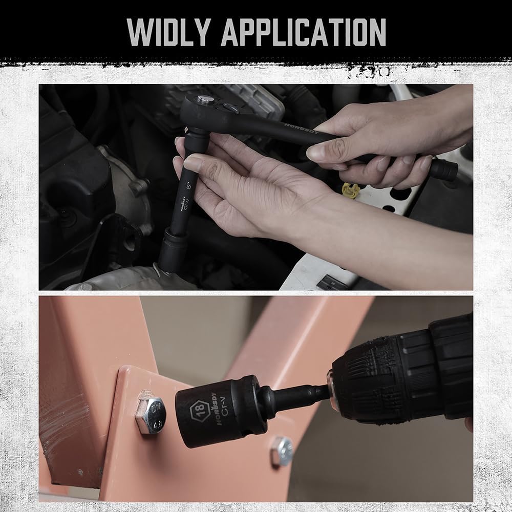 HORUSDY 24-piece 1/2 inch drive impact socket set with ratchet handle, CR-V steel sockets in SAE and metric sizes, with orange storage case.