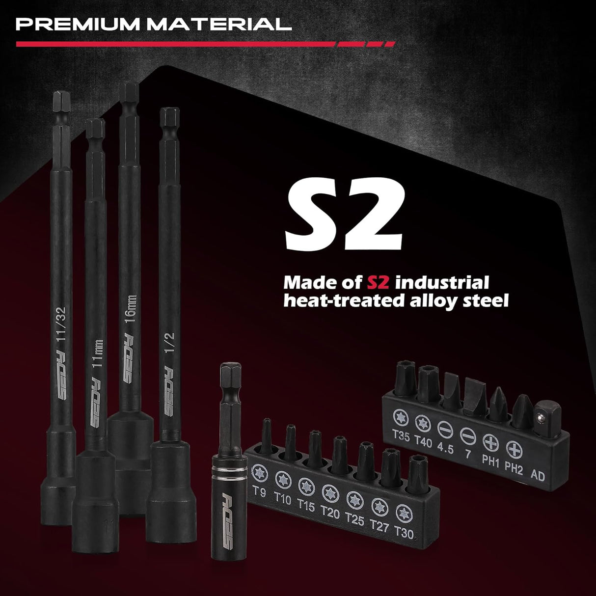 SEDY 31-piece magnetic nut driver set with SAE and metric sizes, S2 steel construction, magnetic tips, and storage case