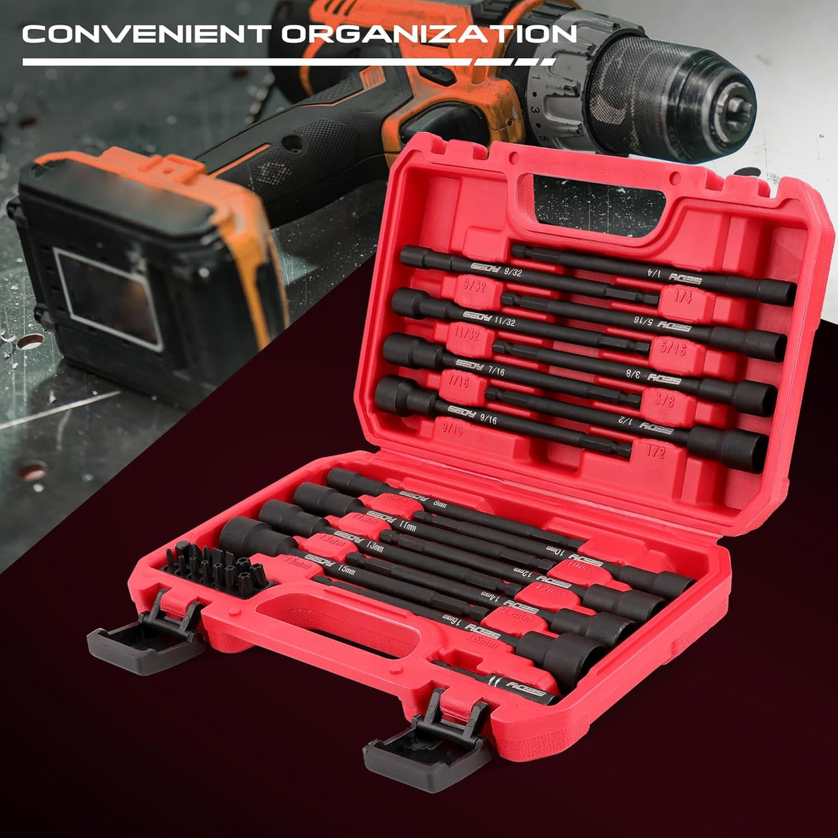 SEDY 31-piece magnetic nut driver set with SAE and metric sizes, S2 steel construction, magnetic tips, and storage case