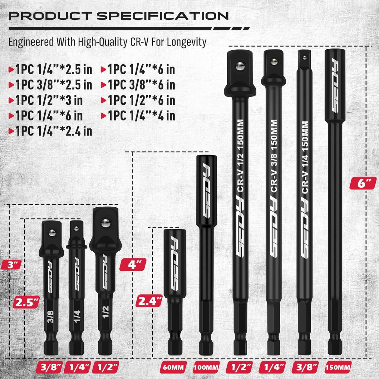 9-Piece Impact Socket Adapter Set – Magnetic Screwdriver Bit Holder, Power Drill Bit Extension, Universal Compatibility for 1/4", 3/8", 1/2" Sockets