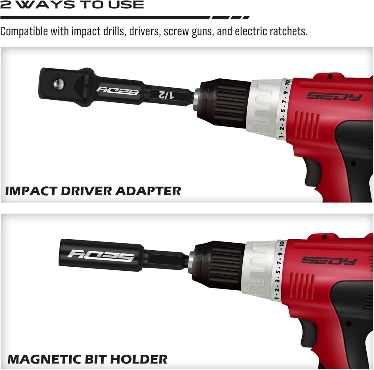 9-Piece Impact Socket Adapter Set – Magnetic Screwdriver Bit Holder, Power Drill Bit Extension, Universal Compatibility for 1/4", 3/8", 1/2" Sockets