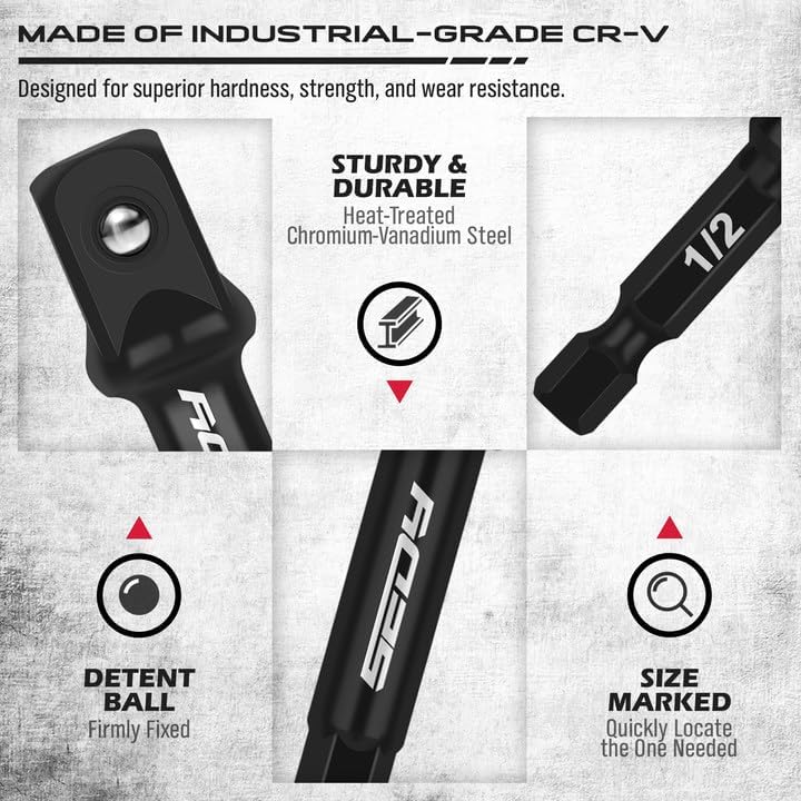 9-Piece Impact Socket Adapter Set – Magnetic Screwdriver Bit Holder, Power Drill Bit Extension, Universal Compatibility for 1/4", 3/8", 1/2" Sockets