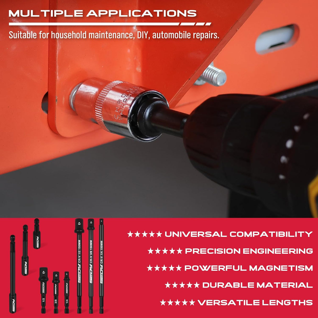 9-Piece Impact Socket Adapter Set – Magnetic Screwdriver Bit Holder, Power Drill Bit Extension, Universal Compatibility for 1/4", 3/8", 1/2" Sockets