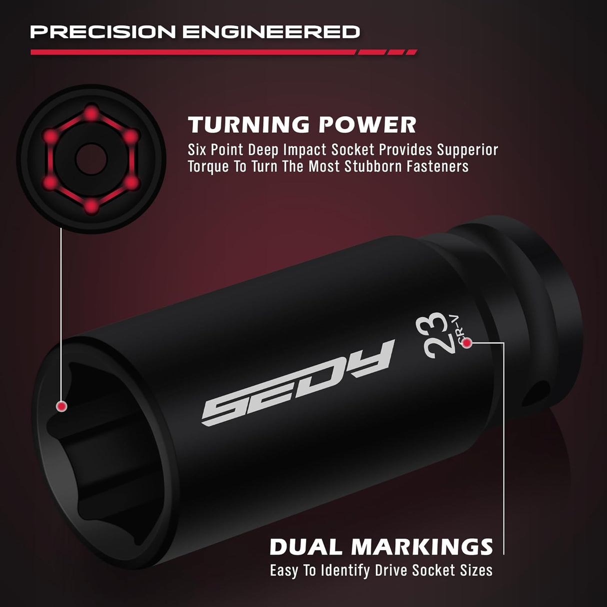 SEDY 29-Piece 1/2" Drive Impact Socket Set, CR-V SAE & Metric, Deep Impact Sockets with Extension Bars & Case