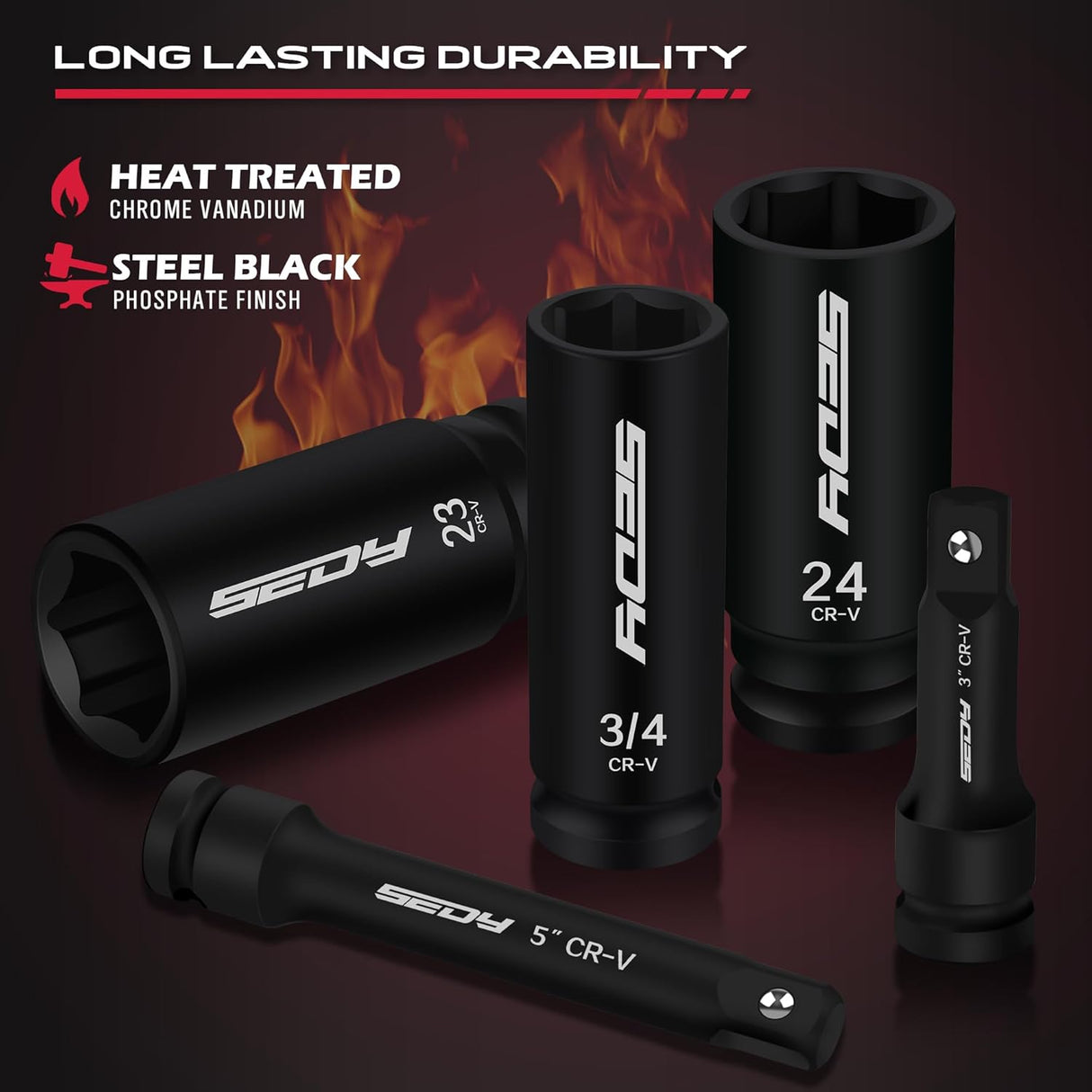 SEDY 29-piece 1/2 inch drive impact socket set with SAE metric sockets, extension bars and heavy-duty storage case