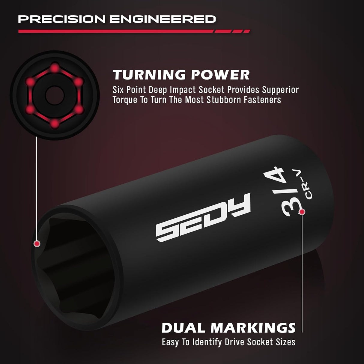 SEDY 49-piece 3/8 inch drive impact socket set with SAE metric standard deep sockets, extension bars, adapter and storage case