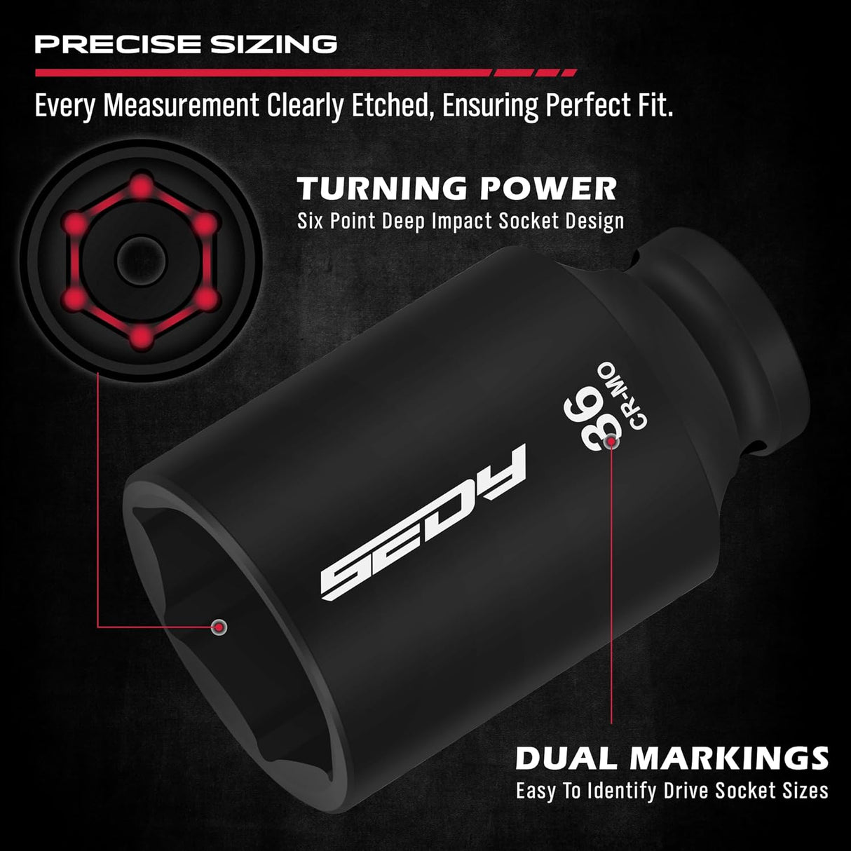 SEDY 11-piece 1/2-inch drive deep impact socket set with CR-MO construction and adapter, perfect for automotive and industrial torque jobs