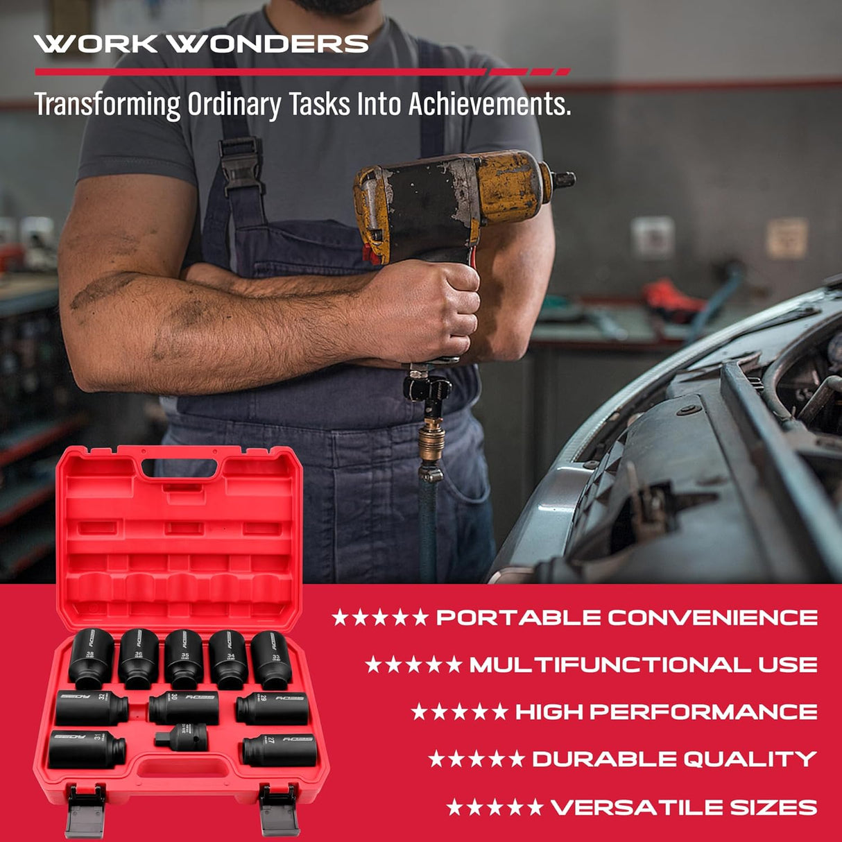 SEDY 11-piece 1/2-inch drive deep impact socket set with CR-MO construction and adapter, perfect for automotive and industrial torque jobs