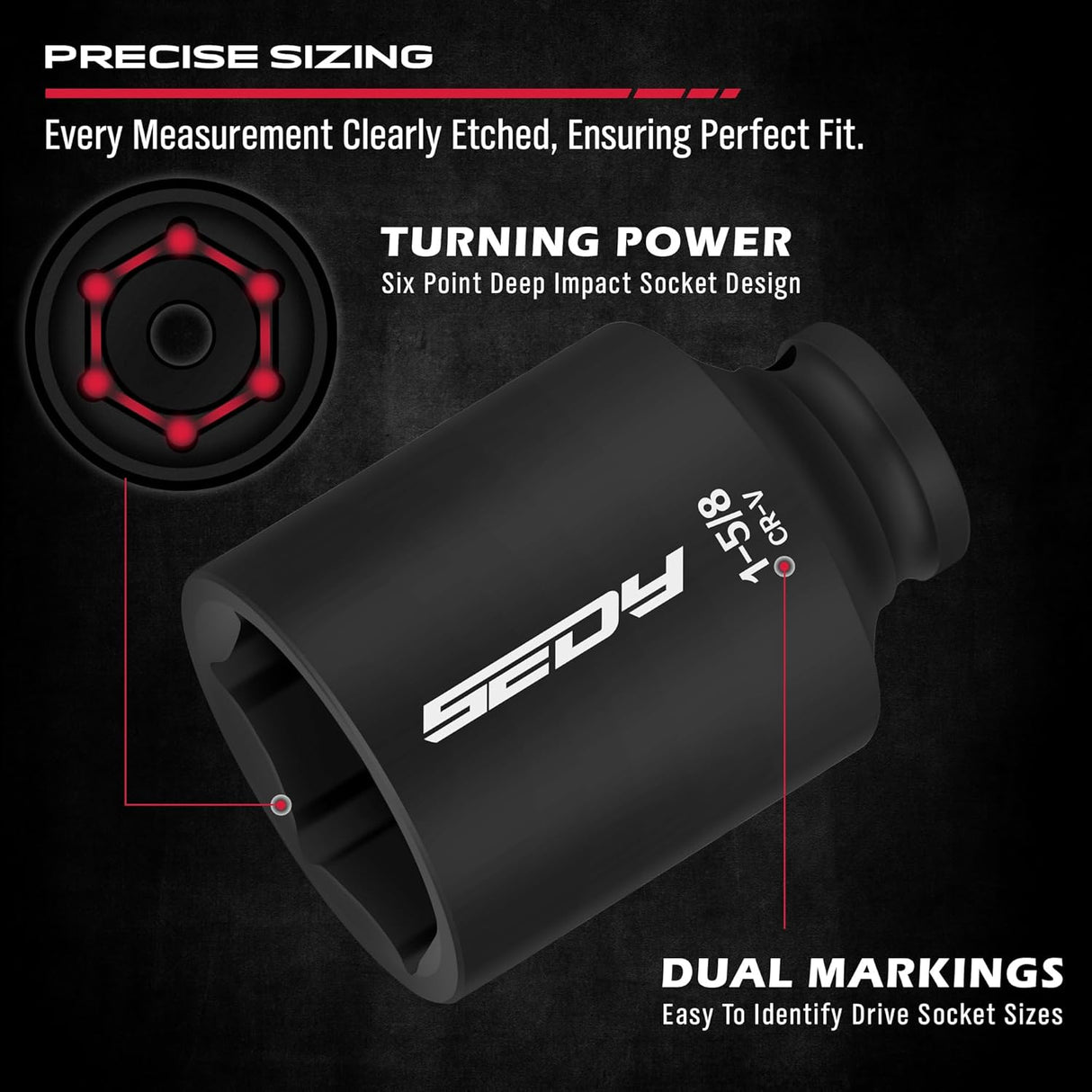 SEDY 8-piece SAE 1/2-inch drive deep impact socket set with chrome vanadium steel and adapter, ideal for automotive and heavy-duty torque tasks