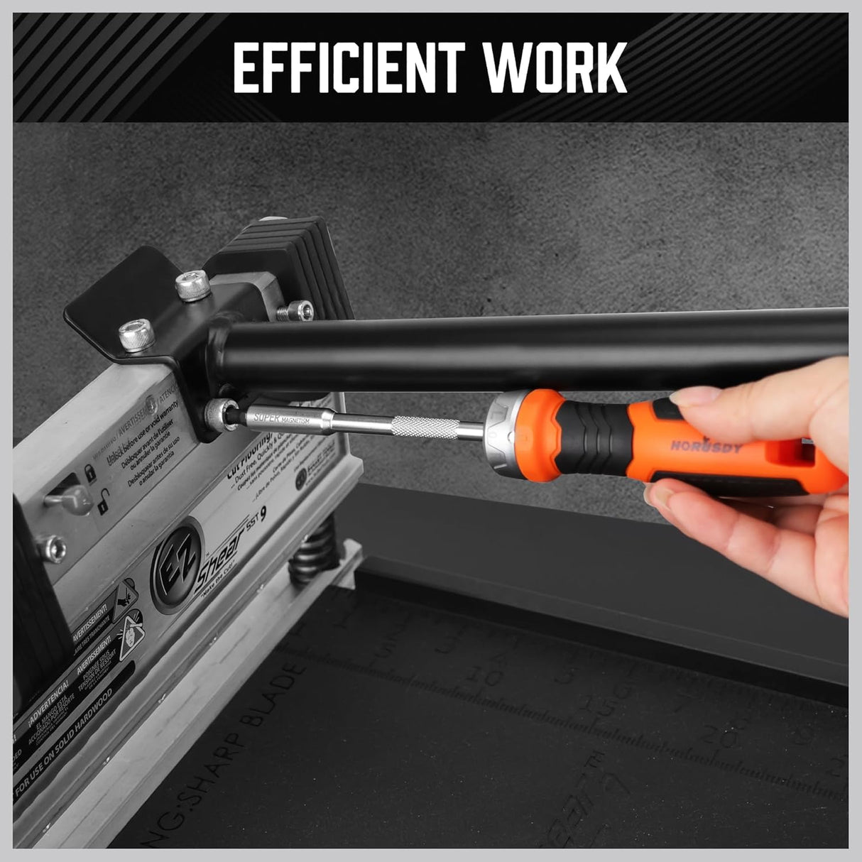 HORUSDY 25-piece ratchet screwdriver set with magnetic bit holder, ergonomic handle, and S2 steel SAE/metric hex bits for efficient fastening tasks.