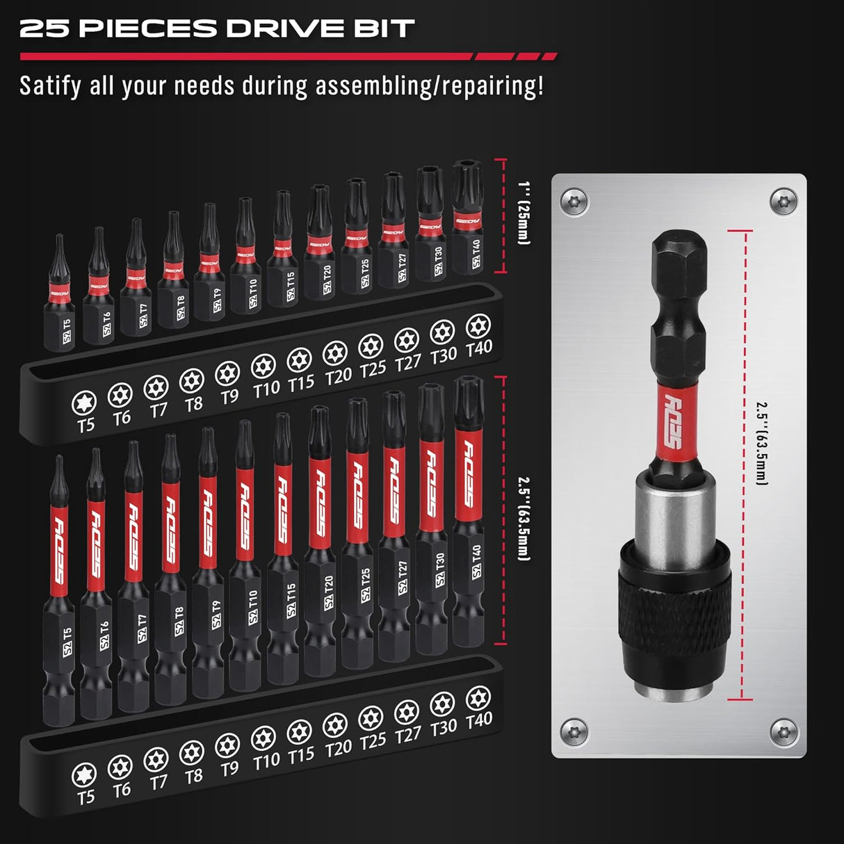 SEDY 25-Piece Torx Bit Set, Magnetic, Corrosion Resistant with CNC Precision, High Torque Strength for Impact Drivers
