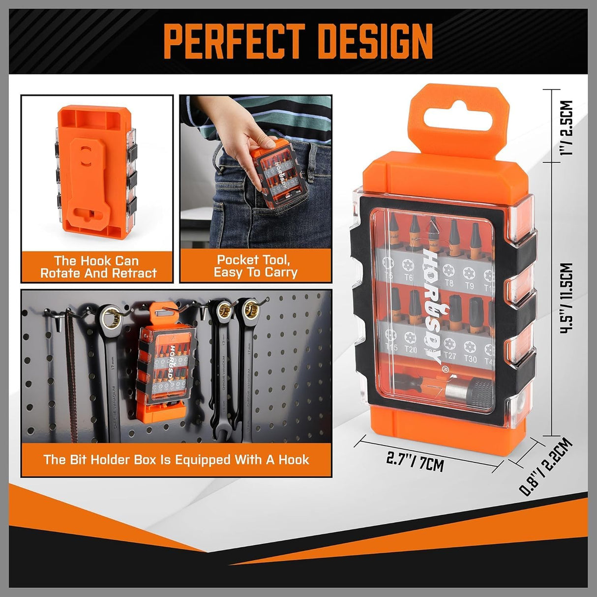 13-piece HORUSDY impact Torx bit set with magnetic S2 steel bits and storage case