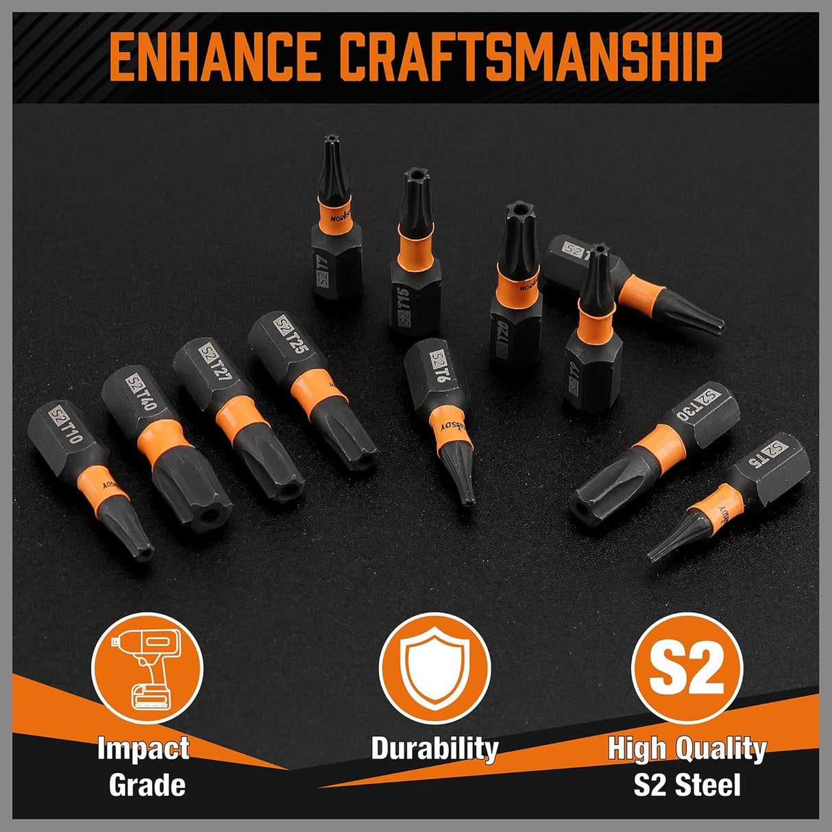 13-piece HORUSDY impact Torx bit set with magnetic S2 steel bits and storage case