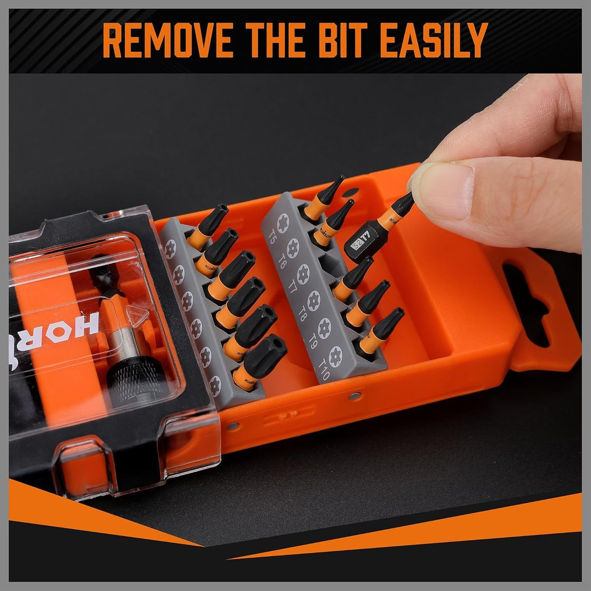 13-piece HORUSDY impact Torx bit set with magnetic S2 steel bits and storage case