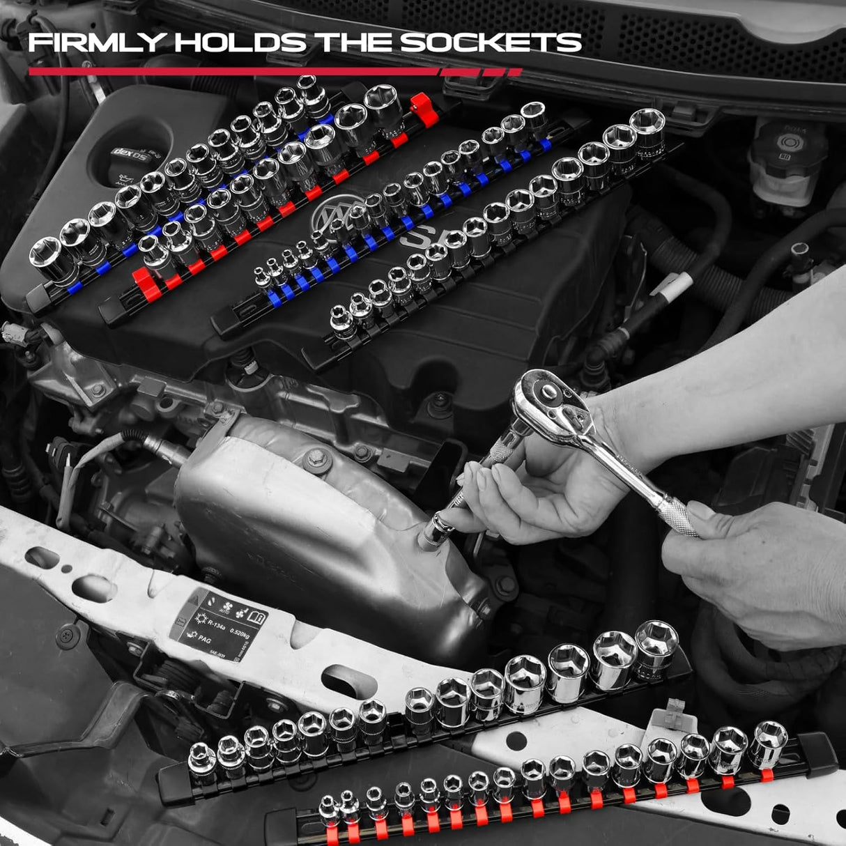 Sedy 9-Piece Socket Storage Rail Set – Durable, Portable Design with Adjustable Clip Spacing for Easy Socket Organization