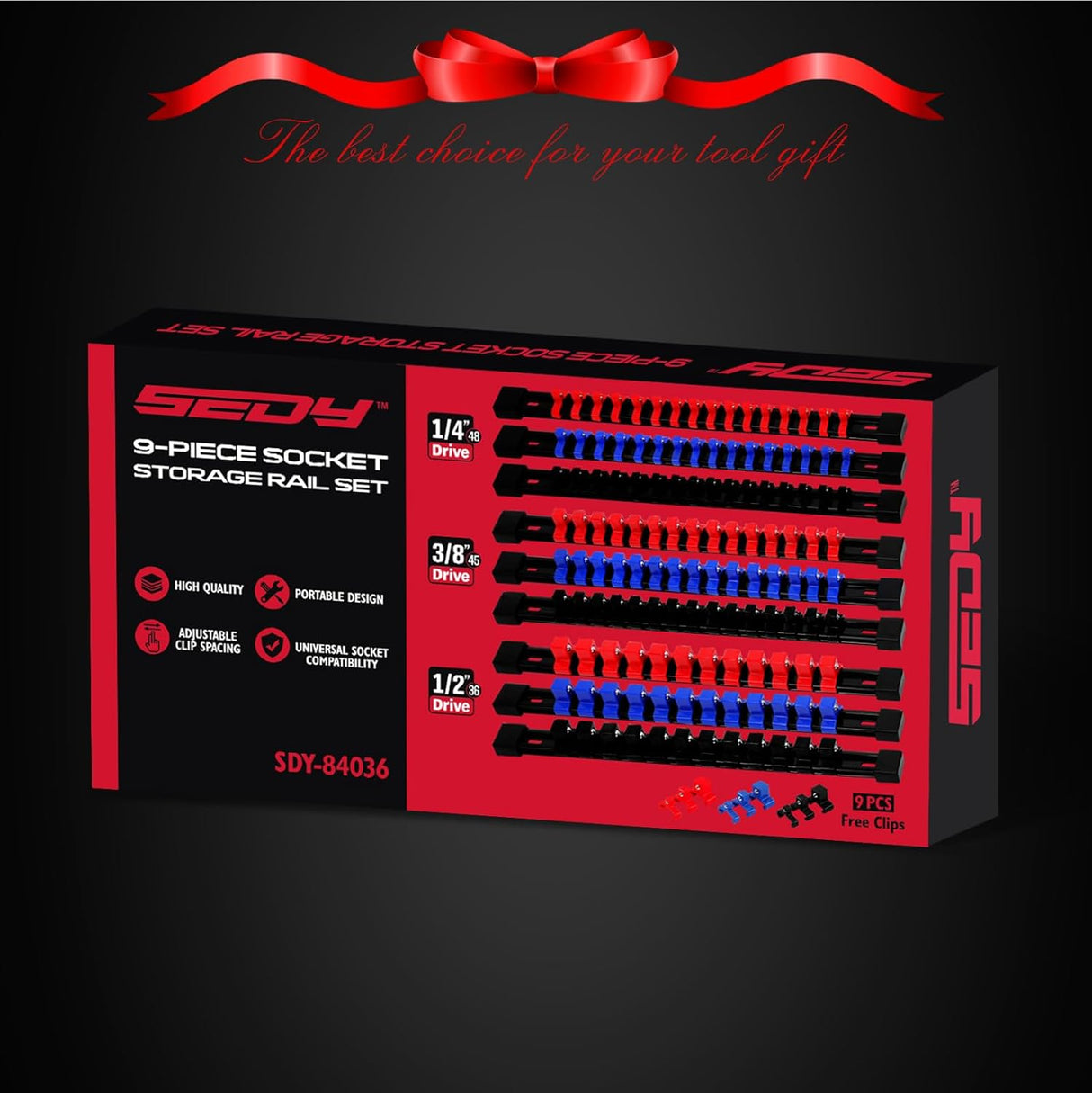 Sedy 9-Piece Socket Storage Rail Set – Durable, Portable Design with Adjustable Clip Spacing for Easy Socket Organization