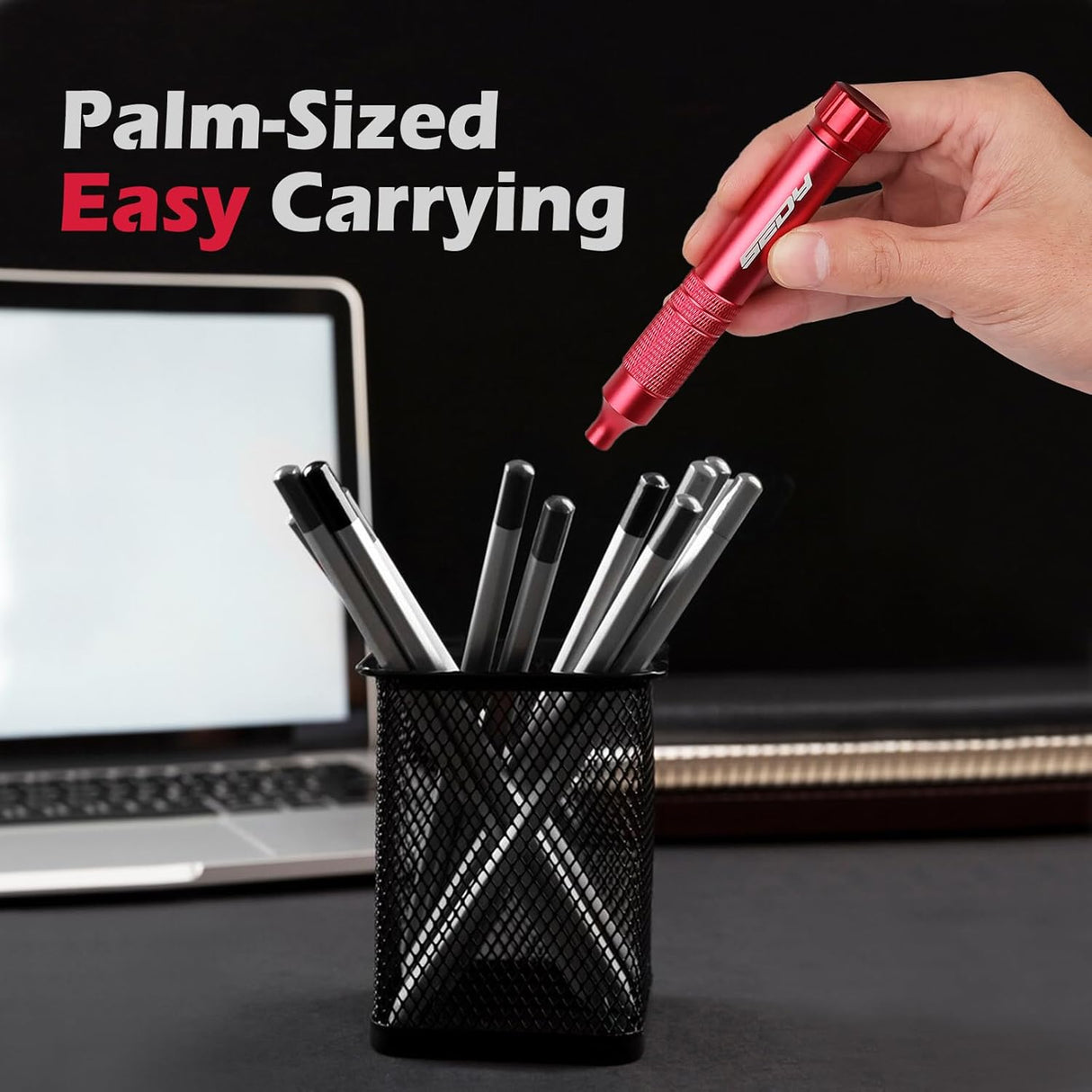 SEDY red 24-in-1 pocket screwdriver set with precision magnetic bits, red aluminum handle, and built-in bit storage