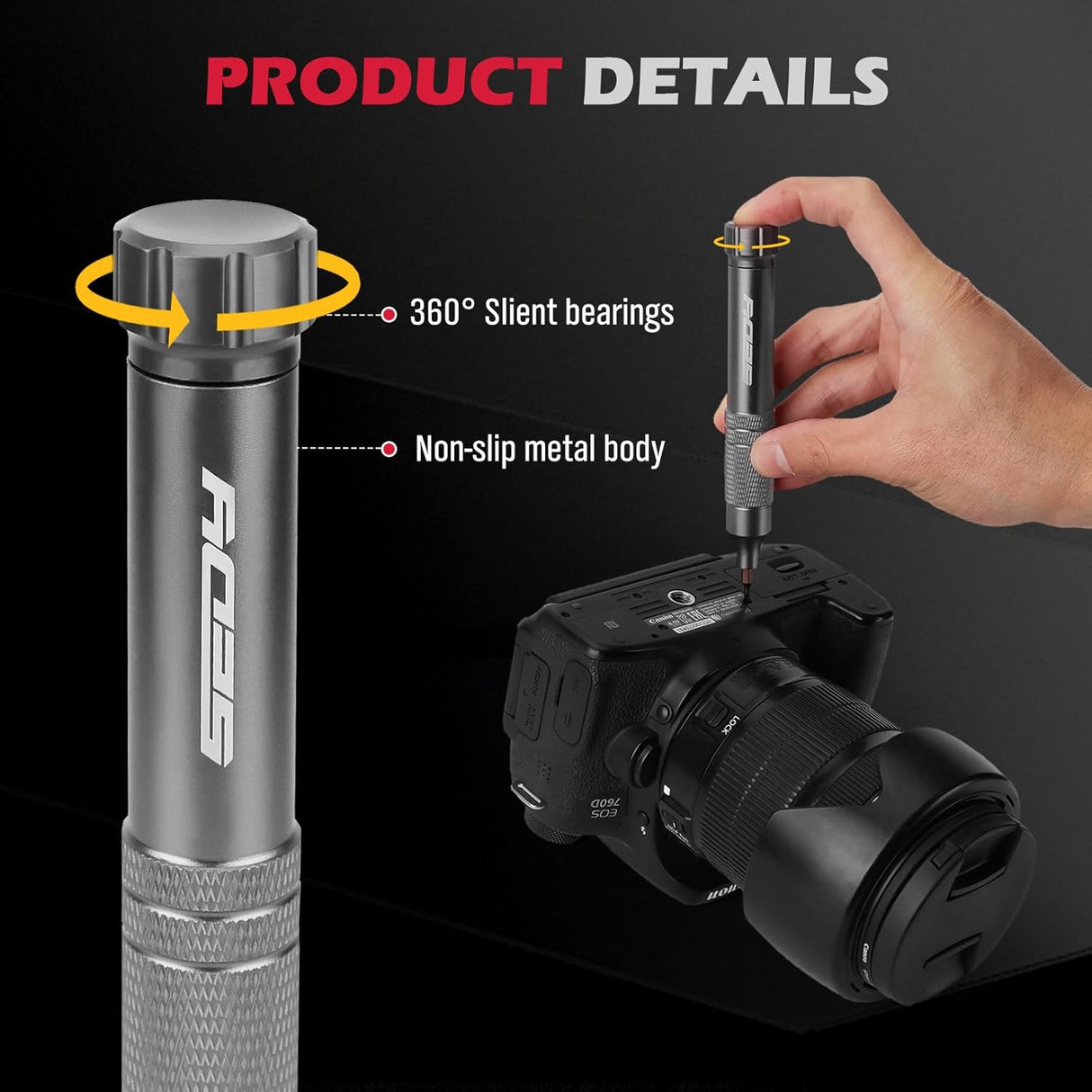 SEDY dark gray 24-in-1 pocket screwdriver set with magnetic precision bits, aluminum handle, and built-in storage