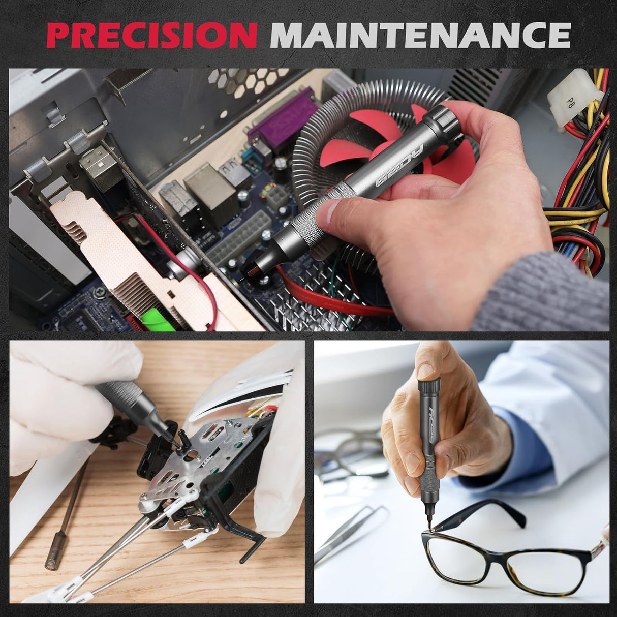 SEDY dark gray 24-in-1 pocket screwdriver set with magnetic precision bits, aluminum handle, and built-in storage