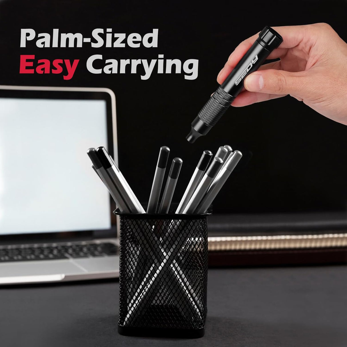 SEDY black 24-in-1 magnetic pocket screwdriver set with precision S2 bits, black handle, and hidden internal storage