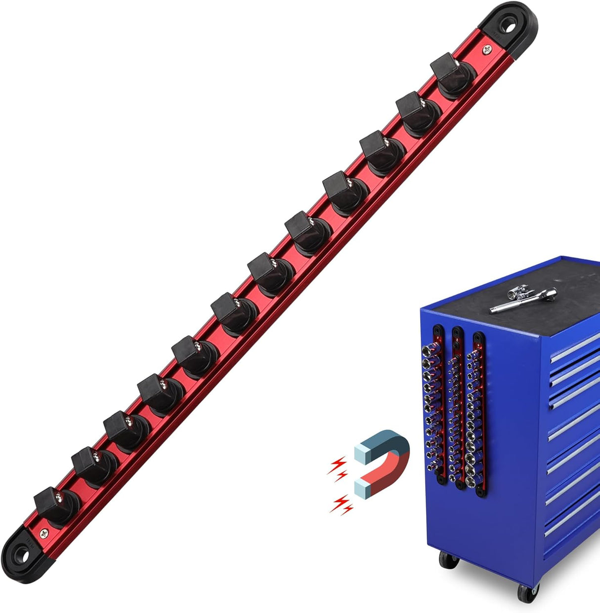SEDY Magnetic Socket Organizer Rail with 12 Slots and Powerful Magnetic Base – Durable, Rust-Free Storage Solution for Tools