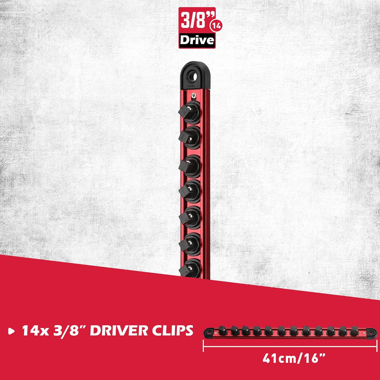 SEDY Magnetic Socket Organizer Rail with 14 Slots for 3/8" Drive, Double Steel Ball Mechanism, 360° Rotatable, and Powerful Magnetic Base