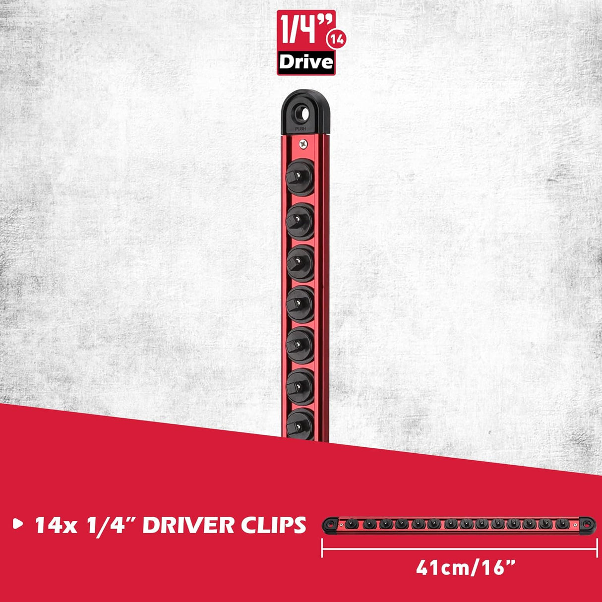 SEDY Magnetic Socket Organizer Rail – 14-Slot for 1/4" Drive with Double Steel Ball Mechanism, 360° Rotatable, and Powerful Magnetic Base