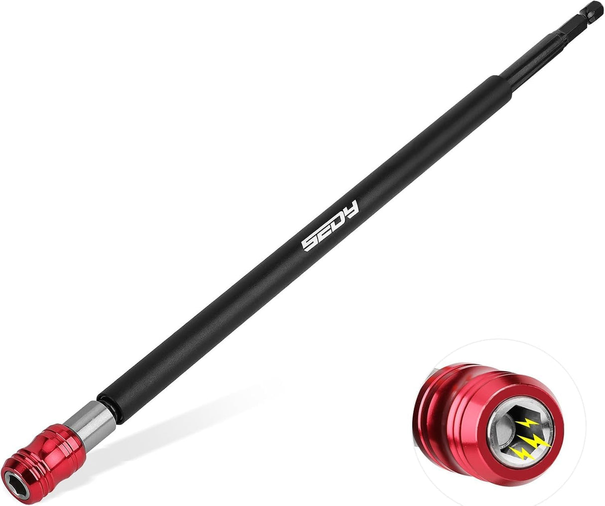 SEDY 12-inch magnetic bit holder extension with quick-release collar, CR-V steel construction, strong built-in magnetism, and 1/4 inch hex shank adapter