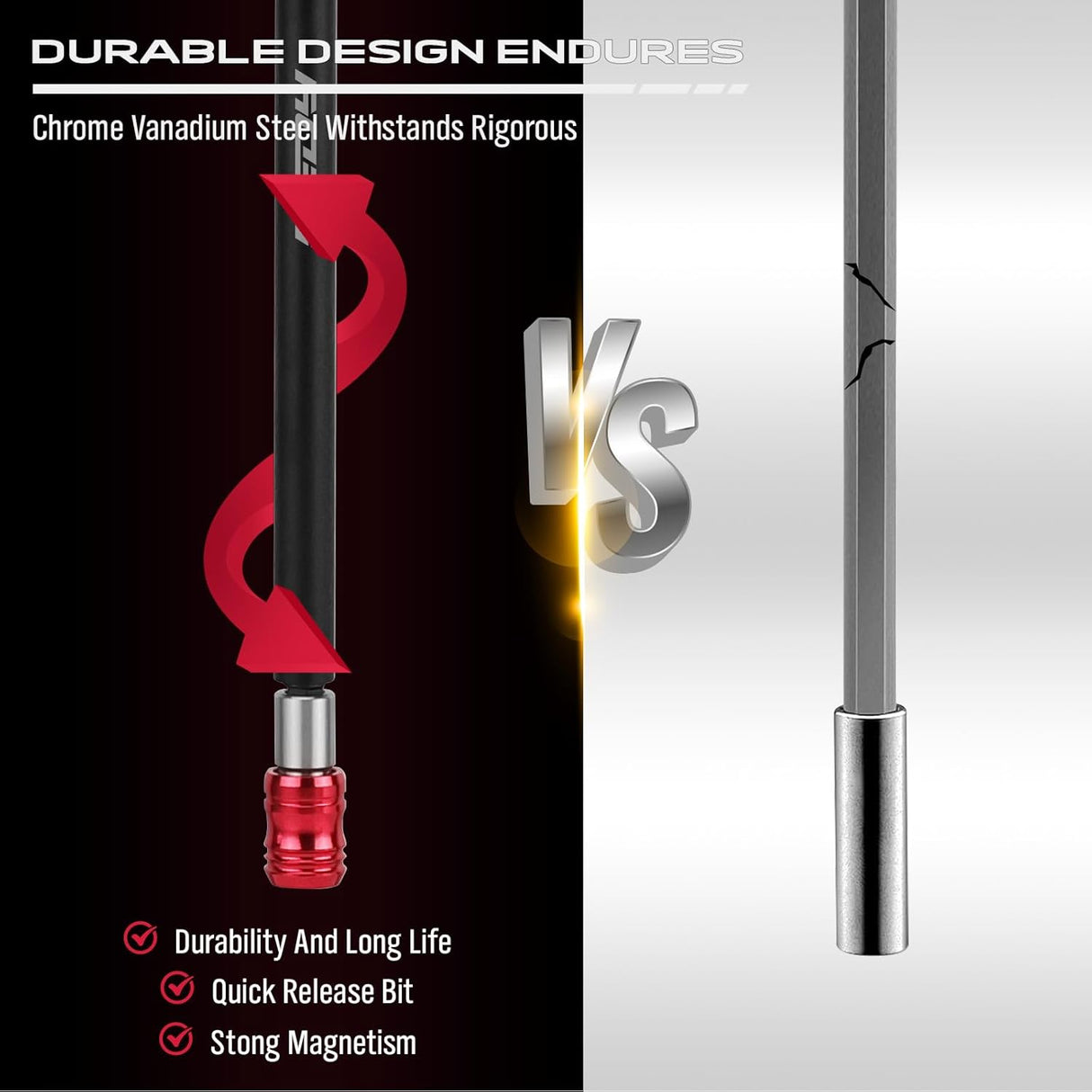 SEDY 12-inch magnetic bit holder extension with quick-release collar, CR-V steel construction, strong built-in magnetism, and 1/4 inch hex shank adapter