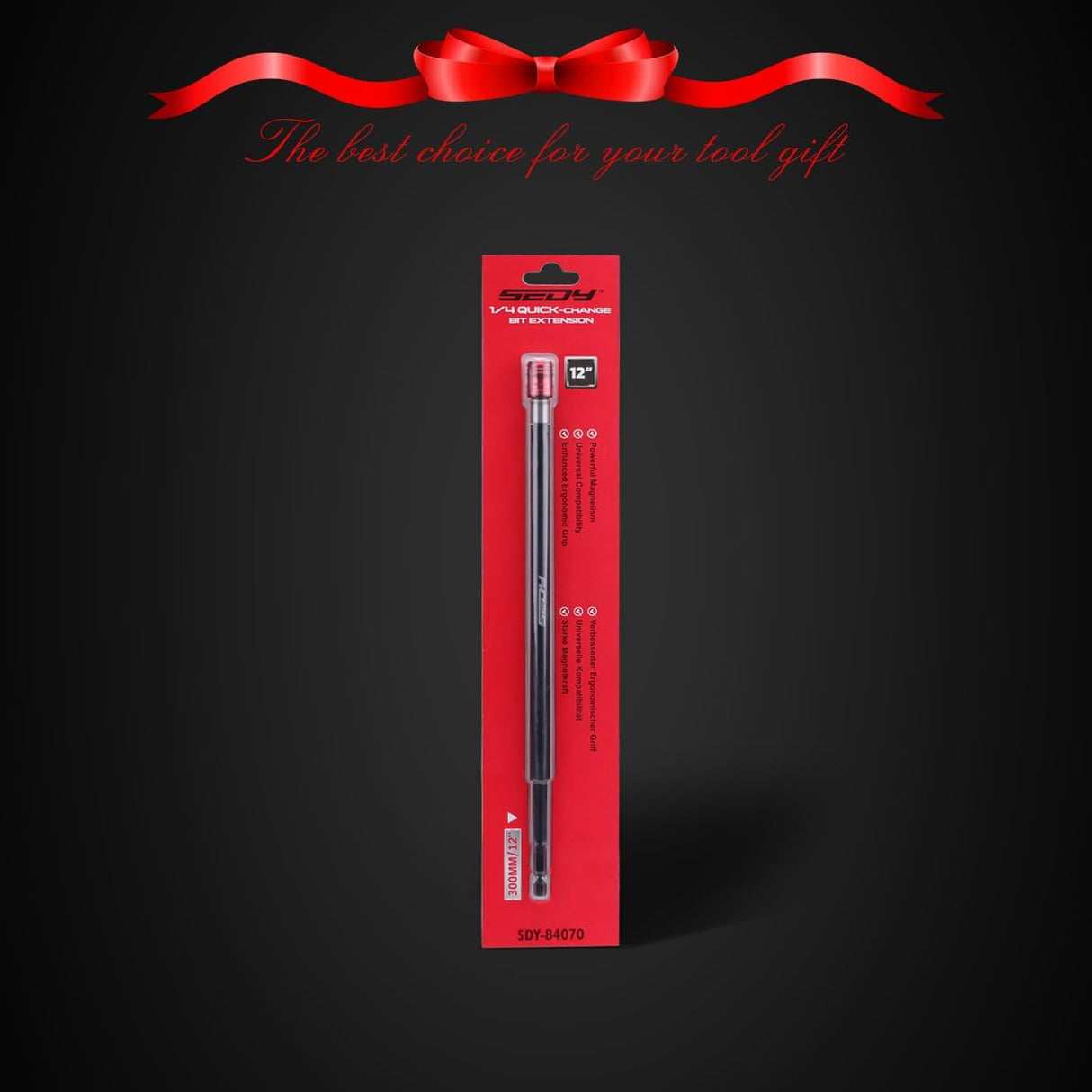 SEDY 12-inch magnetic bit holder extension with quick-release collar, CR-V steel construction, strong built-in magnetism, and 1/4 inch hex shank adapter