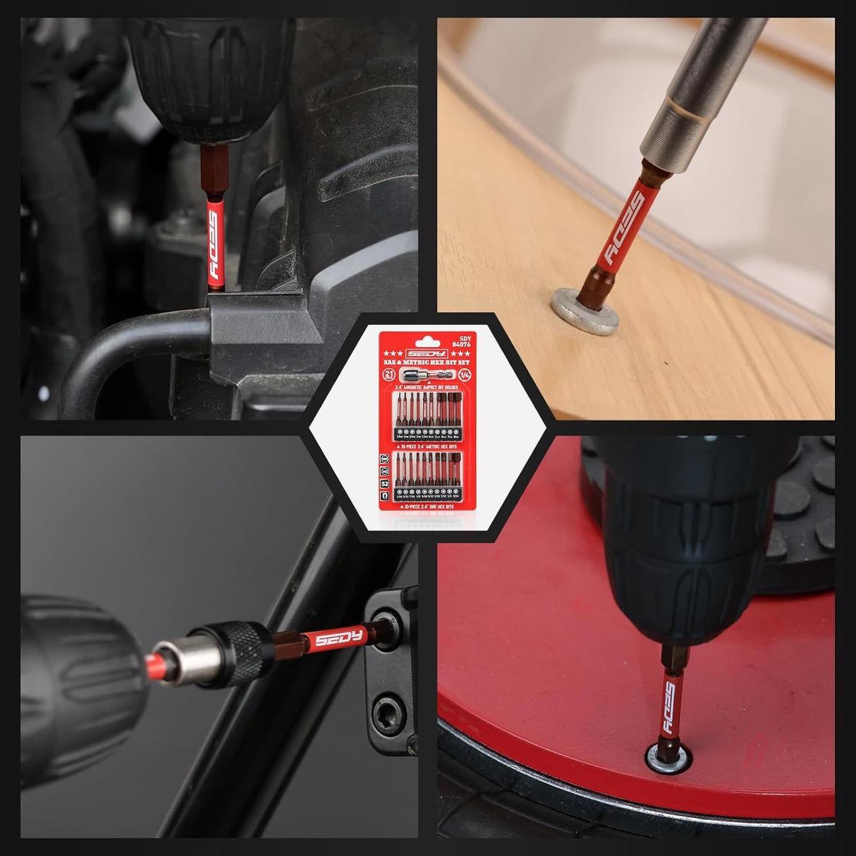 SEDY 21-piece SAE and Metric hex bit set with magnetic bit holder and S2 alloy steel construction for impact drivers and power tools