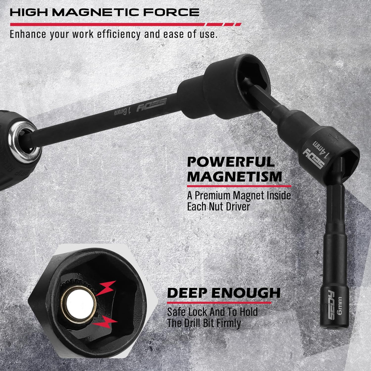 SEDY 33PCS Magnetic Nut Driver Set, including SAE & Metric sizes, high-quality chrome vanadium steel, impact-rated, with magnetic tips, and a durable red storage case.