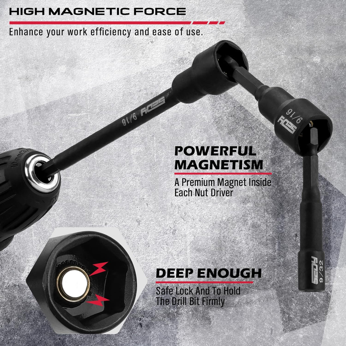 SEDY 33PCS SAE Magnetic Nut Driver Set with extra long & short nut drivers, magnetic tips, black phosphate CR-V steel, impact-rated, in red storage case