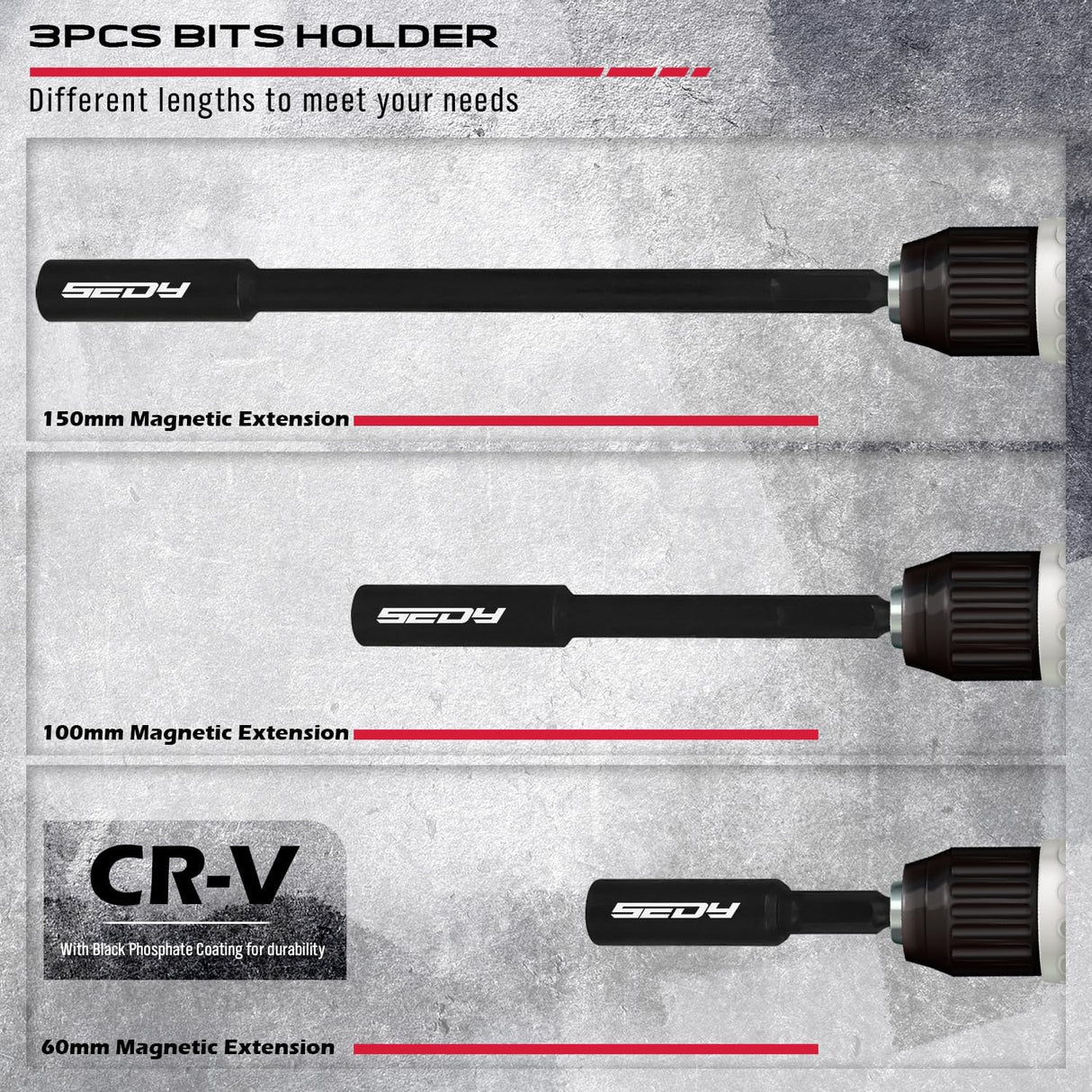SEDY 33PCS SAE Magnetic Nut Driver Set with extra long & short nut drivers, magnetic tips, black phosphate CR-V steel, impact-rated, in red storage case