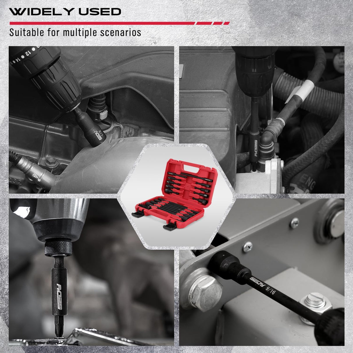 SEDY 33PCS SAE Magnetic Nut Driver Set with extra long & short nut drivers, magnetic tips, black phosphate CR-V steel, impact-rated, in red storage case