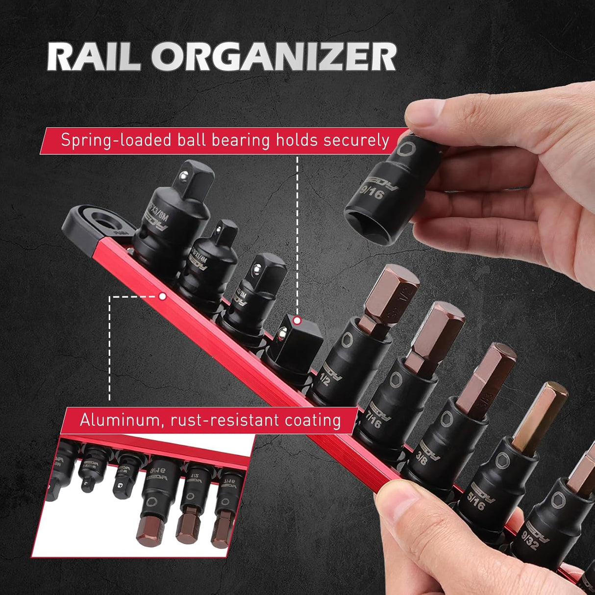 SEDY 16-Piece Allen-Wrench Hex Bit Socket Set with Magnetic Rail Organizer for Professional Use