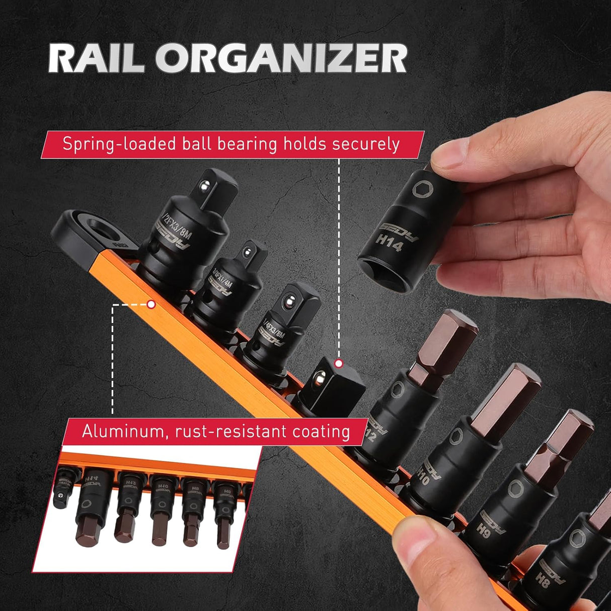 SEDY 16-Piece Metric Hex Bit Socket Set with Magnetic Rail for Easy Storage and Access