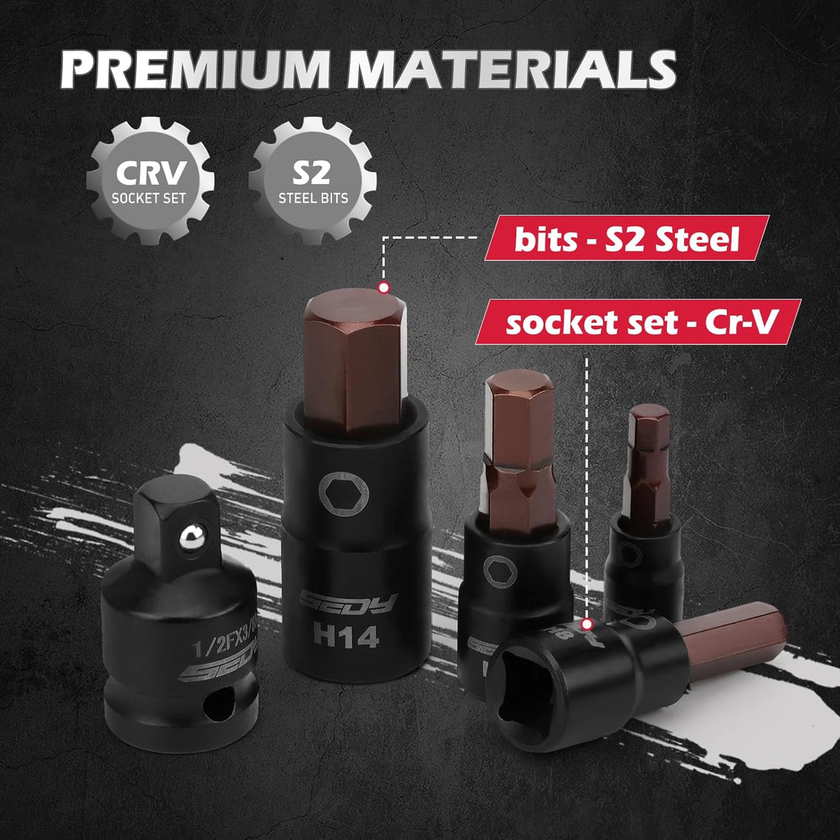 SEDY 16-Piece Metric Hex Bit Socket Set with Magnetic Rail for Easy Storage and Access