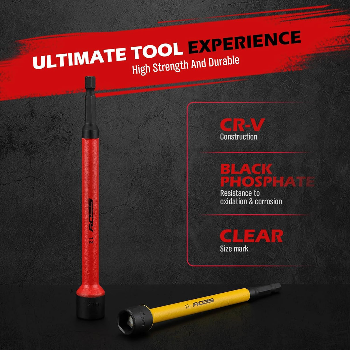 6-piece metric magnetic nut driver set with 1/4 inch hex shank, color-coded handles, and deep magnetic heads for drills